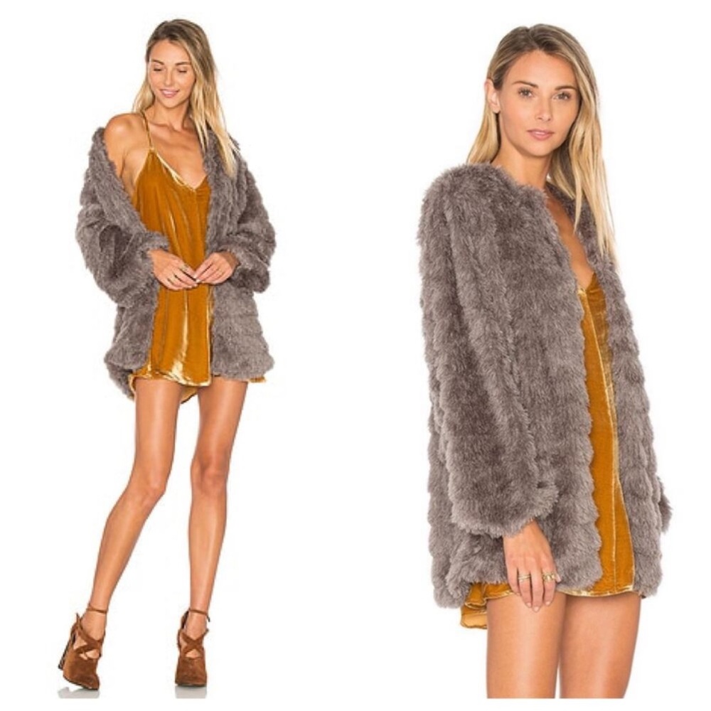 Revolve Tularosa Ricci Faux Fur Jacket Size XS Grey Shaggy 70s Bohemian